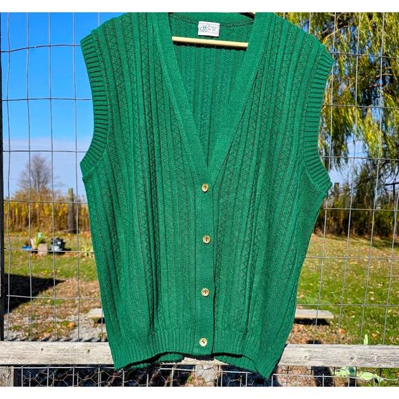 Vintage Haband for Her Green Button Up Sweater Vest XL - Picture 5 of 8